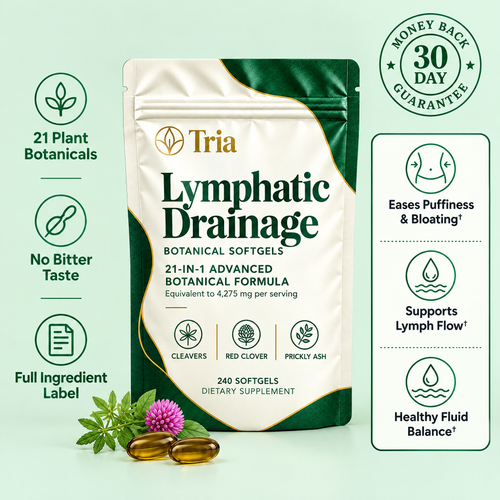 Tria Lymphatic Drainage Soft Gels with 21 botanicals and 30-day money back guarantee