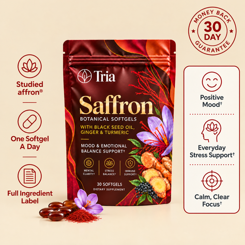 Tria Saffron Soft Gels with 28 mg affron saffron and 30-day money back guarantee